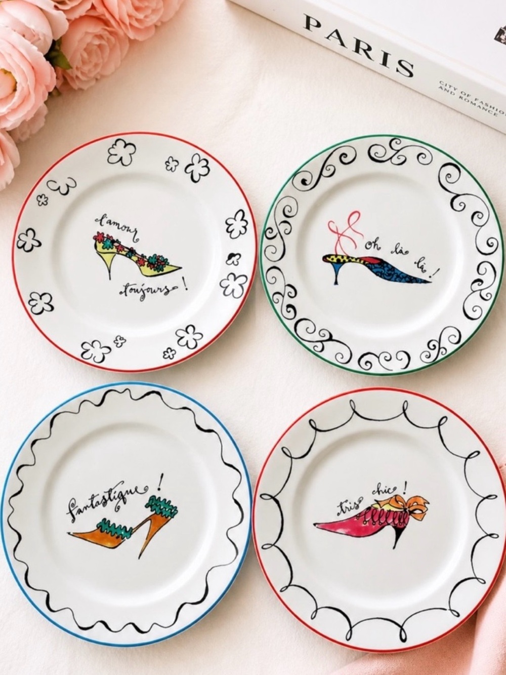 Rosanna Italy Dessert Plates Set of 4 Fashion Shoe Paris Porcelain 8”